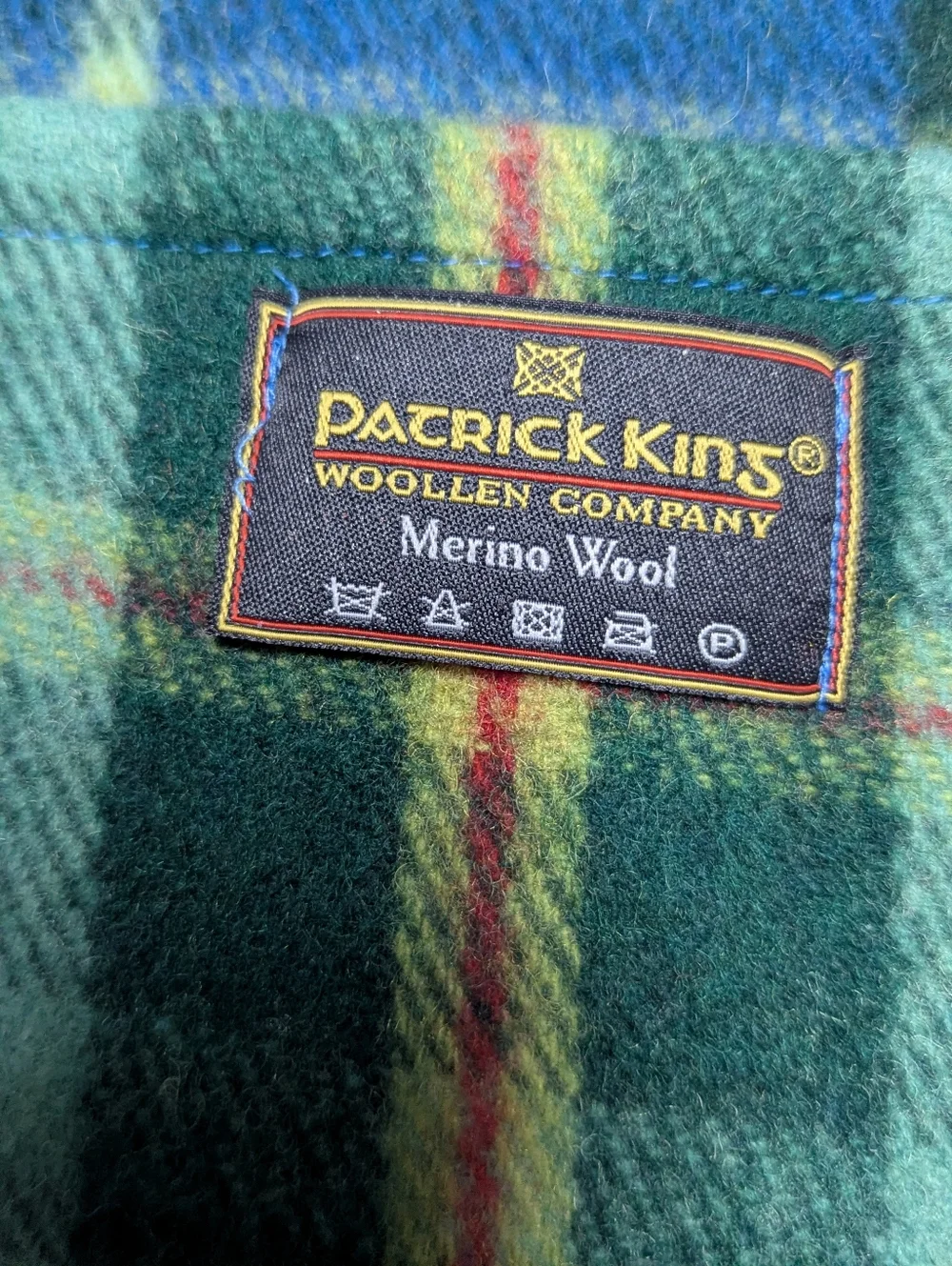Patrick King Merino Wool Mens Scarf Blue Plaid Tartan Pockets